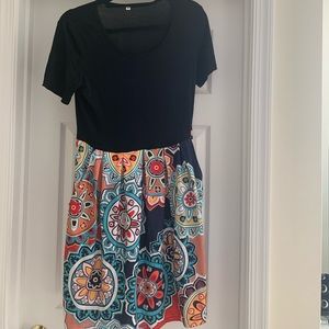 Women’s Short Sleeve Pleated Loose Swing Casual Dress